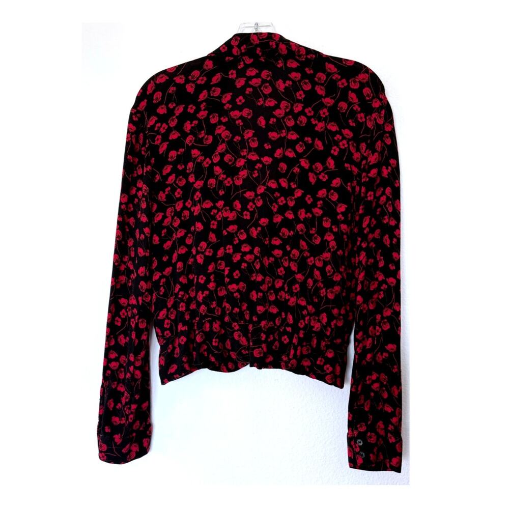 Free Press Y2k Wrap Top Long Sleeve Blouse Floral Print Size Medium Black Red - Picture 2 of 6